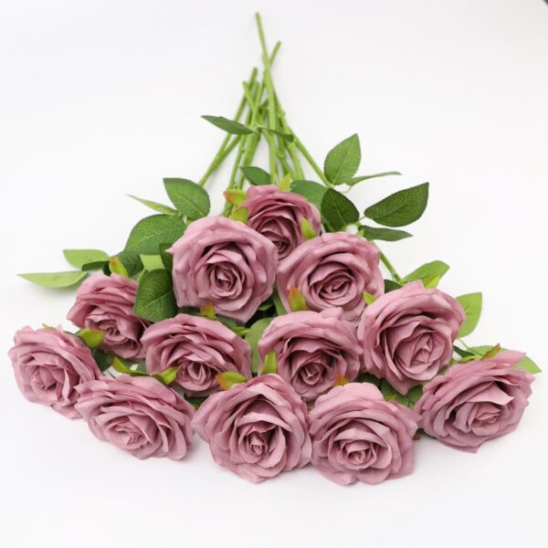 Artificial Rose Flower Dusty Rose Flower Silk Flowers 12 pcs with Long Stem Silk Roses Bouquet for Wedding Bridal Shower Party Home Decoration