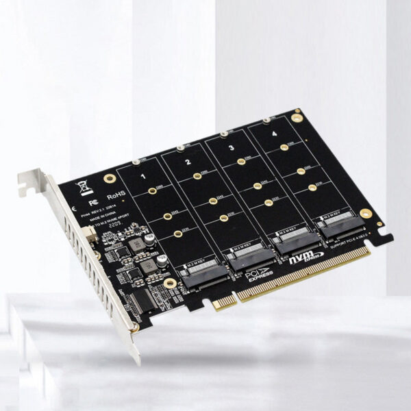 a7d93f722725d838 4 Port M.2 NVME SSD To PCIE X16 Adapter Converter Support 2230/2242/2260/2280 Host Controller Expansion Card LED Indicator