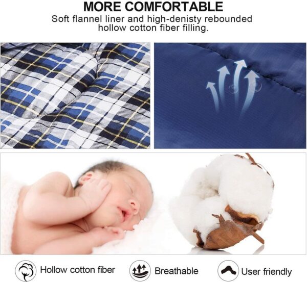 REDCAMP Cotton Flannel Sleeping Bags for Camping, 3-Season Warm and Comfortable Adult Sleeping Bag, Envelope with 2/3/4lbs Filling