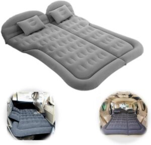 SUV Air Mattress Car Bed Inflatable Mattress for Truck Backseat - Portable Air Mattress with Flocking Surface and Pillows Foldable Air Bed for Home Tent Camping Travel - Grey
