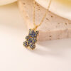 Classic Gold Plated Bear Necklace for Women Fashion Full Diamond Multi color Zircon Pendant Stainless Steel Chain