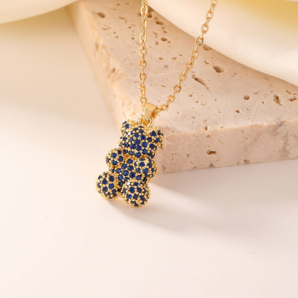 Classic Gold Plated Bear Necklace for Women Fashion Full Diamond Multi color Zircon Pendant Stainless Steel Chain