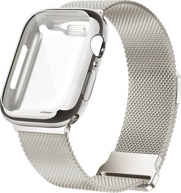Geoumy Metal Magnetic Bands Compatible for Apple Watch Band 41mm with Case, Stainless Steel Milanese Mesh Loop Replacement Strap Compatible with iWatch Series 8/7/6/5/4/3/2/1 SE Women Men,Brown Gold