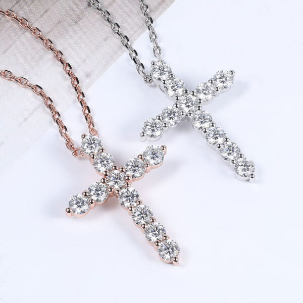 a834c26afb983336 K.NOBSPIN 3mm Round Cut D VVS1 Moissanite Cross Pendants Necklace For Women Sterling Sier Christian Diamond Neck Chain