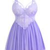 Avidlove Plus Size Lingerie Lace Babydoll Womens Strap Chemise Nightgown V Neck Nighty Mesh Sleepwear Side Slit Nightdress