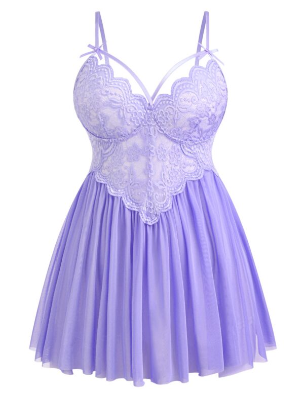 Avidlove Plus Size Lingerie Lace Babydoll Womens Strap Chemise Nightgown V Neck Nighty Mesh Sleepwear Side Slit Nightdress
