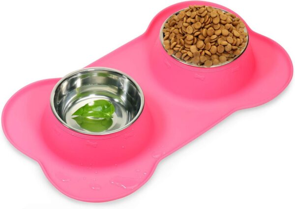 AsFrost Dog Food Bowls Stainless Steel Pet Bowls & Dog Water Bowls No Spill Non Skid, Feeding Bowls with Dog Bowls Silicone Mat for Small Medium Large Size Dogs, Cat Pet Dog Dishes Set, Black, 3 Cup