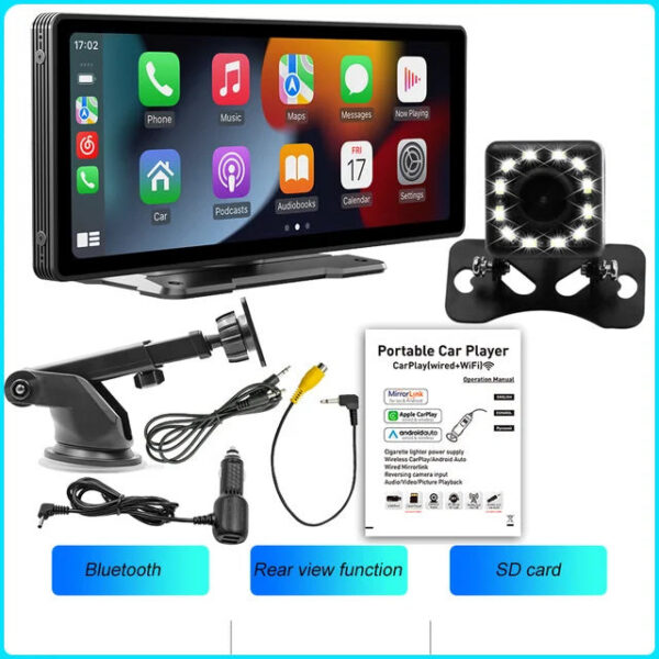 a8aa55128ba6904f BQCC 10.26 Inch Portable Wireless Carplay Screen HD Rear Reversing Camera Car Radio DVR MP5 Multimedia Video Player Android Auto