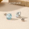 MODIAN Sparkling 925 Sterling Silver Delicate Rose Cut Simulated Aquamarine Trendy Stud Earrings For Women Wedding Jewelry