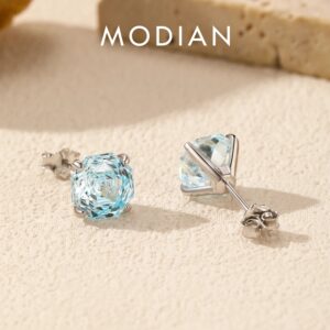 MODIAN Sparkling 925 Sterling Silver Delicate Rose Cut Simulated Aquamarine Trendy Stud Earrings For Women Wedding Jewelry