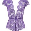 Anyou Womens Lingerie V-Neck Lace Bodysuit Mini Babydoll Featuring Plunging Eyelash Size XS-XXL