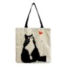 Andeiltech Canvas Tote Bag for Women Aesthetic Cute Cat Shopping Grocery Reusable School with Inner Zipper Girl Gift
