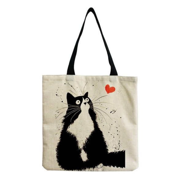 Andeiltech Canvas Tote Bag for Women Aesthetic Cute Cat Shopping Grocery Reusable School with Inner Zipper Girl Gift