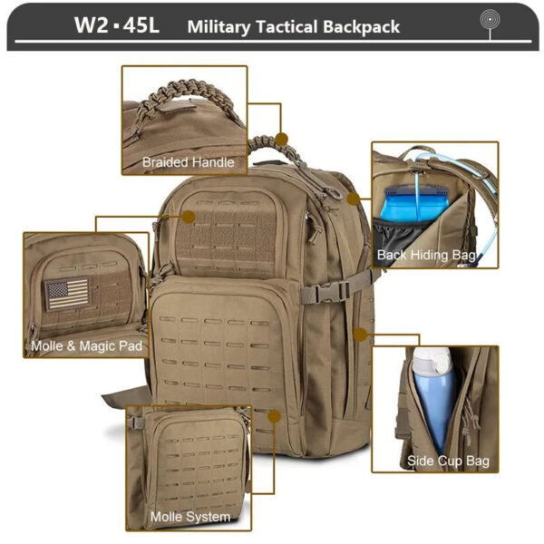 a8d6e390ba6f746b Tactical Backpack 3 Day Assault Pack Molle Bag 38/45L Large Outdoor Waterproof Hiking Camping Travel 600D Rucksack Men Fishing