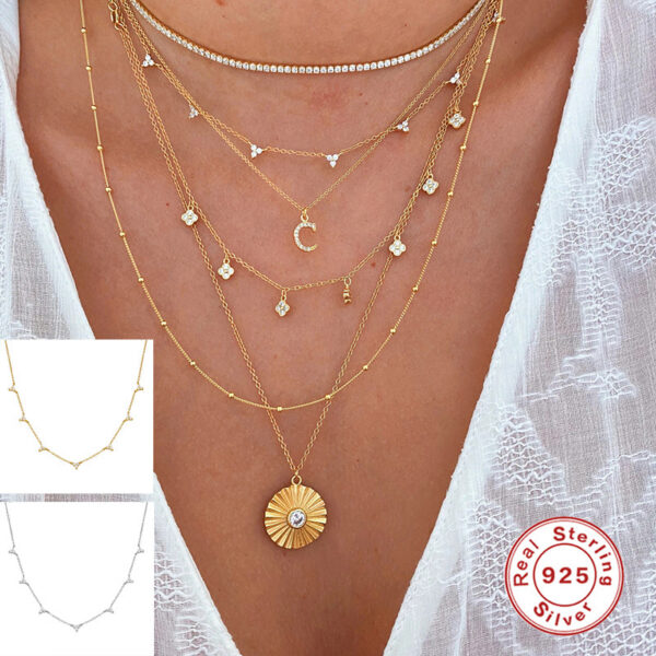 CANNER Three Diamond Clavicle Necklace For Women Sterling Sier Jewelry Charming Pendant Chain Choker Bijoux Collar