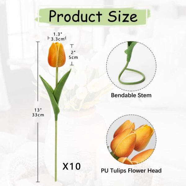 10 Pcs Orange Tulips Artificial Flowers Real Touch Fake Tulips Fake Flowers for Decoration 13.5" Faux Tulips Faux Flowers Bulk Artificial Tulips Flowers for Vase Centerpieces Home Wedding Bouquet