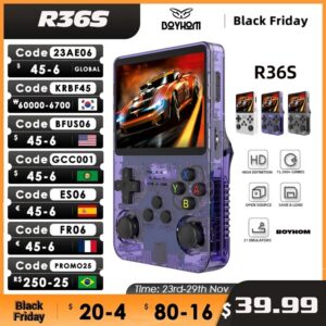 Open Source R36S Retro Handheld Game Console Linux System 3.5 Inch IPS Screen Portable Pocket Video Player R35S 64GB Games