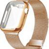 Geoumy Metal Magnetic Bands Compatible for Apple Watch Band 38mm with Case, Stainless Steel Milanese Mesh Loop Replacement Strap Compatible with iWatch Series 8/7/6/5/4/3/2/1 SE Women Men, Rose Gold