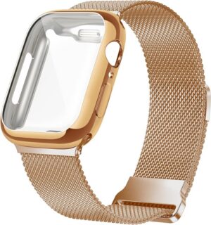 a9103f9d0d92296f Geoumy Metal Magnetic Bands Compatible for Apple Watch Band 38mm with Case, Stainless Steel Milanese Mesh Loop Replacement Strap Compatible with iWatch Series 8/7/6/5/4/3/2/1 SE Women Men, Rose Gold