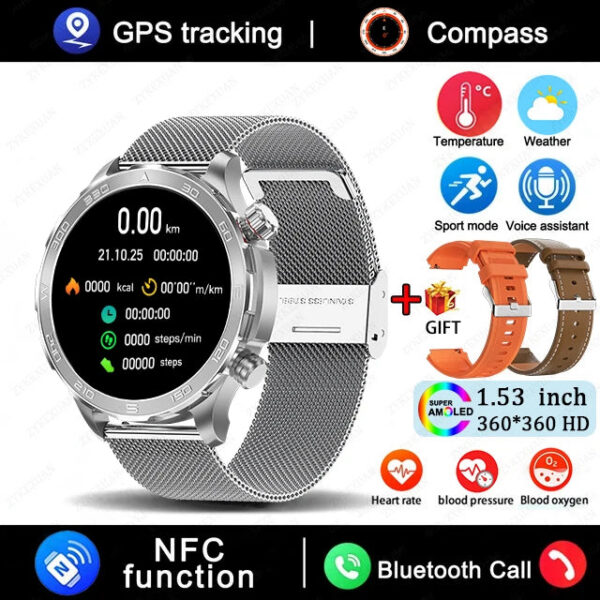 a9256aea54b59e36 New GPS Track Smart Watch Men AMOLED HD Screen Outdoor Sports Fitness Heart Rate NFC IP68 Waterproof Bluetooth Call Smart Watch