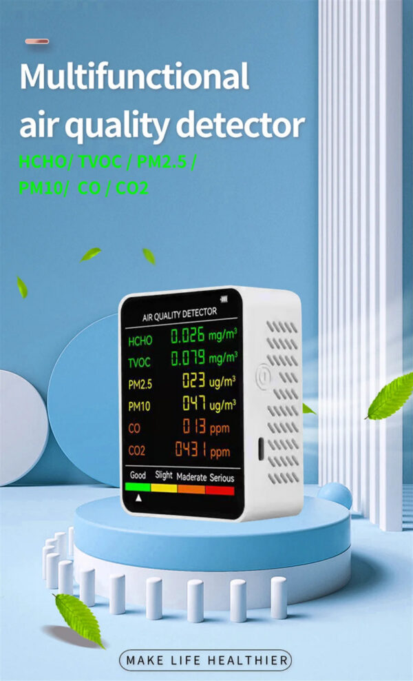 a94a0a5437322119 6 In 1 Quality Monitor Multifunctional Automatic Indoor Office Wall Hanging Screen Display Air Detector