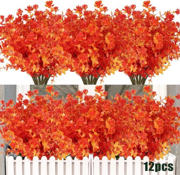 a953024d05bb38ab RECUTMS 12 Bundles Outdoor Artificial Flowers UV Resistant Fake Boxwood Plants, Faux Greenery for Indoor Outside Hanging Plants Garden Porch Window Box Home Wedding Farmhouse Décor(Yellow)
