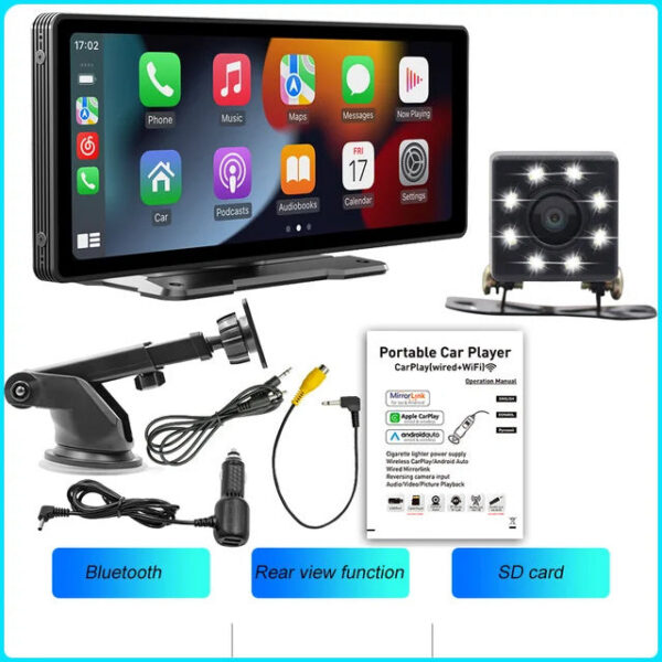 a98513e795bdf85a BQCC 10.26 Inch Portable Wireless Carplay Screen HD Rear Reversing Camera Car Radio DVR MP5 Multimedia Video Player Android Auto