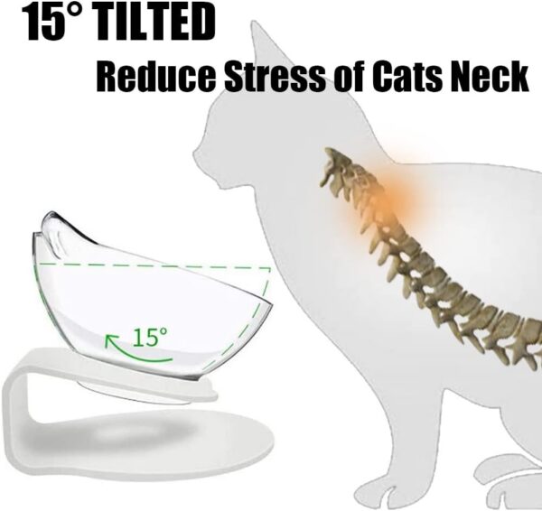 Raised Cat Bowl with Stand, 15° Tilted Cat Bowls for Kittens Elevated Cat Bowl Anti Vomiting Double Cat Bowls Plastic Transparent Cat Feeding Bowl