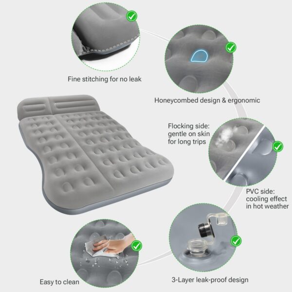 a98e9b79cdc6a2e3 SUV Air Mattress, Thickened Flocked Camping Bed for Car Trunk & Back Seat , Includes Electric Pump & 2 Foot Pedals , Portable Inflatable car Mattress (Gray)