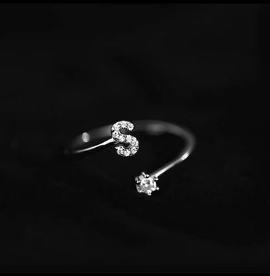 Fashion Sterling Sier 26 Letter Sparkling Diamond Zircon Open Index Finger Your Name Ring Birthday Party Jewelry
