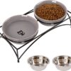 a9bbbb983f38180b FOREYY Elevated Cat Bowls with 2 Ceramic Bowls and 2 Stainless Steel Bowls,Raised Cat Food Water Bowl with Iron Stand,Porcelain Pet Dishes for Cats and Small Dogs,16 Ounces,Dishwasher Safe(Gray)