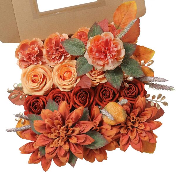 YYHUAWU Artificial Flowers Combo Box Set Gradient Color Flower Leaf with Stems for DIY Wedding Bouquets Centerpieces Baby Shower Party Home Decorations Peach