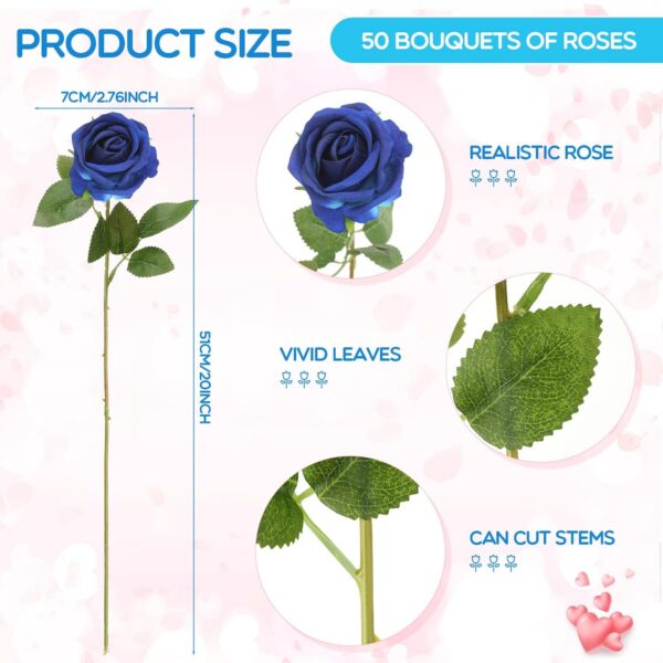 a9c0658a41082056 50 Pcs Artificial Rose Flower Realistic Silk Roses with Stem Bouquet of Flowers Plastic Flowers Real Looking Fake Roses for Home Wedding Centerpieces Party Decorations (Blue)