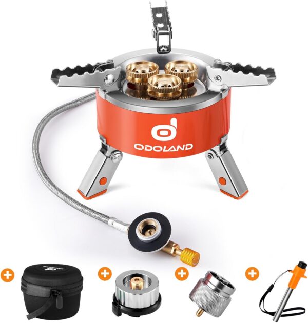 a9c5b19f5661e2d5 Odoland Campingkocher Gaskocher mit Adapter und Faltbar Aluminium Gas Campingkocher für Schraubkartusche Gasbrenner Faltbar Camping Kocher für Wandern Picknick Outdoor