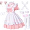 Anime French Maid Apron Lolita Fancy Dress Cosplay Costume Furry Cat Ear Gloves Socks Set(2XL)