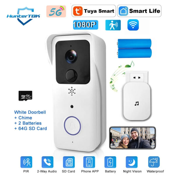 a9d8d8cb85881440 5G 2.4G WiFi Video Doorbell 1080P Tuya Smart Outdoor Wireless Intercom Waterproof Wireless Camera with AC/DC Power Ringing Bell