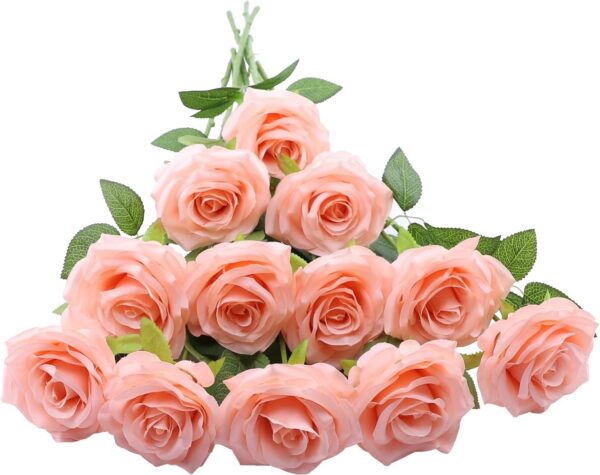 Artificial Rose Flower Dusty Rose Flower Silk Flowers 12 pcs with Long Stem Silk Roses Bouquet for Wedding Bridal Shower Party Home Decoration