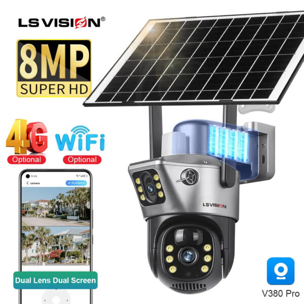 a9f328a6adb650bf LS VISION 4K 8MP Dual Screen Solar Camera Outdoor Wireless 4G/WiFi PTZ Dual Lens Security Protection Auto Tracking CCTV Cameras