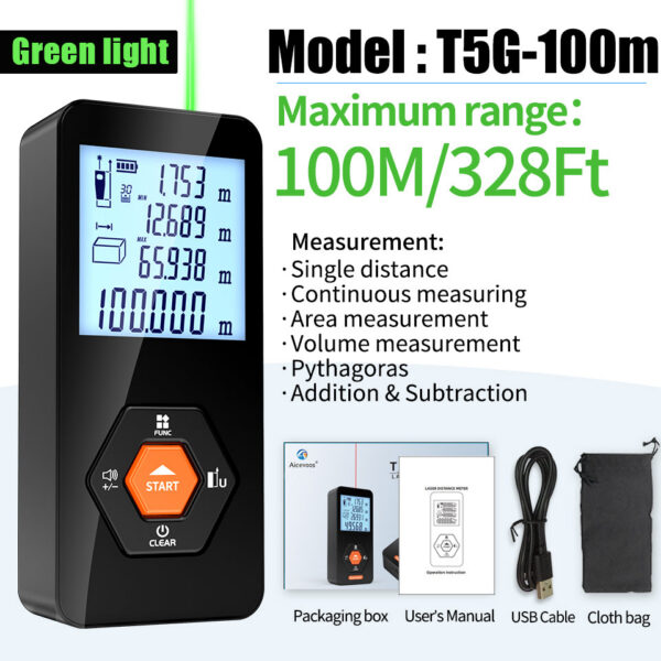 Aicevoos Light Digital Rangefinder 50M70M100M120M Green Beam Distance Meter Trena Laser Tape Measure Roulette