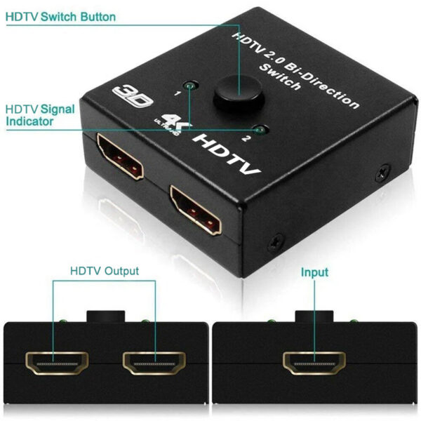 Bi Direction Switch 2.0 60HZ HDMI Splitter 1x2 2x1 New Dual 2 Ports Adapter Converter Supports Ultra HD 4K