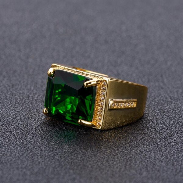 a9ff6972b6a2466a HOYON Popular Emerald Men's Jewelry Retro Style Square Ethnic Rings 14k Gold Color Open Green Diamond Ring for Gift box