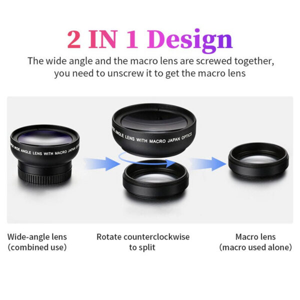 2 IN 1 Universal Clip 37mm Mobile Phone Professional 0.45X 49uv Super Wide-Angle + ro HD Lens For iPhone Android