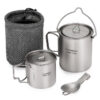 aa49f44b0ebe2bb2 Tomshoo 3 PCS Titanium Cookware Set Ultralight 750ml Pot 450ml Water Cup Mug w Lid Folding Spork for Outdoor Camping Backpacking