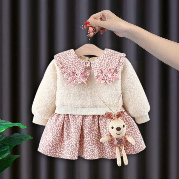 aa568a51ca533494 Winter girl's clothes for newborn 1st birthday lamb wool veet thick warm floral dresses girls' baby clothing dress