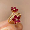 aa5af3305bc5d341 Vintage Delicate Floral Ruby Female Stamp Temperament Inlaid Full Of Diamond Opening Ring Party Birthday Gift