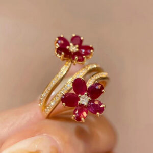aa5af3305bc5d341 Vintage Delicate Floral Ruby Female Stamp Temperament Inlaid Full Of Diamond Opening Ring Party Birthday Gift