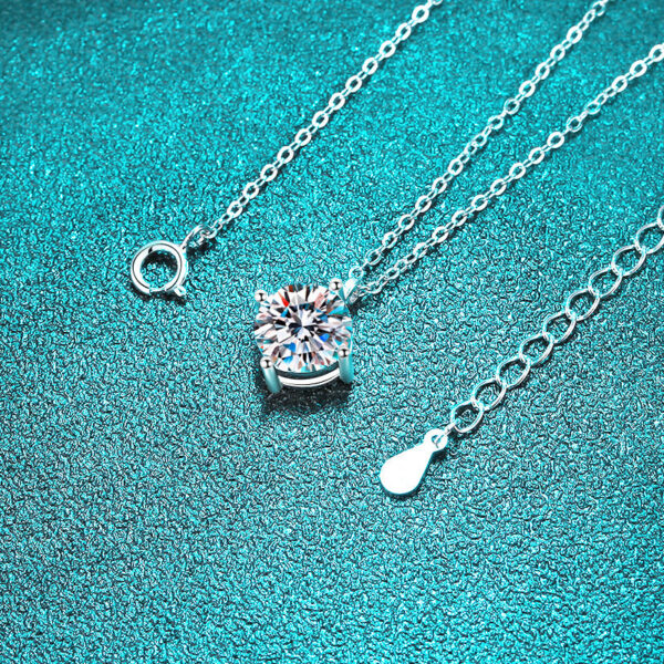 Smyoue 1ct VVS Moissanite Necklace for Women Simulated Lab Diamond Pendant Gift 100% Sterling Sier Wedding Jewelry Four-claw