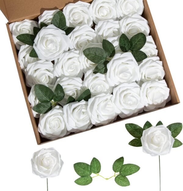 aa7d518e21f4ebe6 Artificial Flower Foam Purple Rose 50pcs Real Looking Fake Rose with Stems Leaves for Home Decoration Party Garden Centerpieces DIY Wedding Bouquets(Purple)