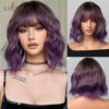 EASIHAIR Ombre Blonde Short Wavy Cosplay Lolita with Bangs Light Platinum Bob Synthetic Hair Wigs for Women Heat Resistant