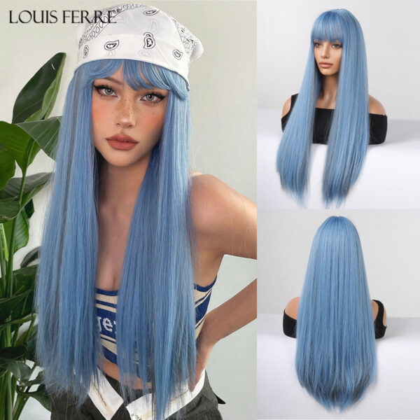 aa8315a63ecb93f0 FERRE Black Pink Ombre Synthetic Cosplay Long Straight Layered Wigs with Bangs for Women Heat Resistant Fake Hair